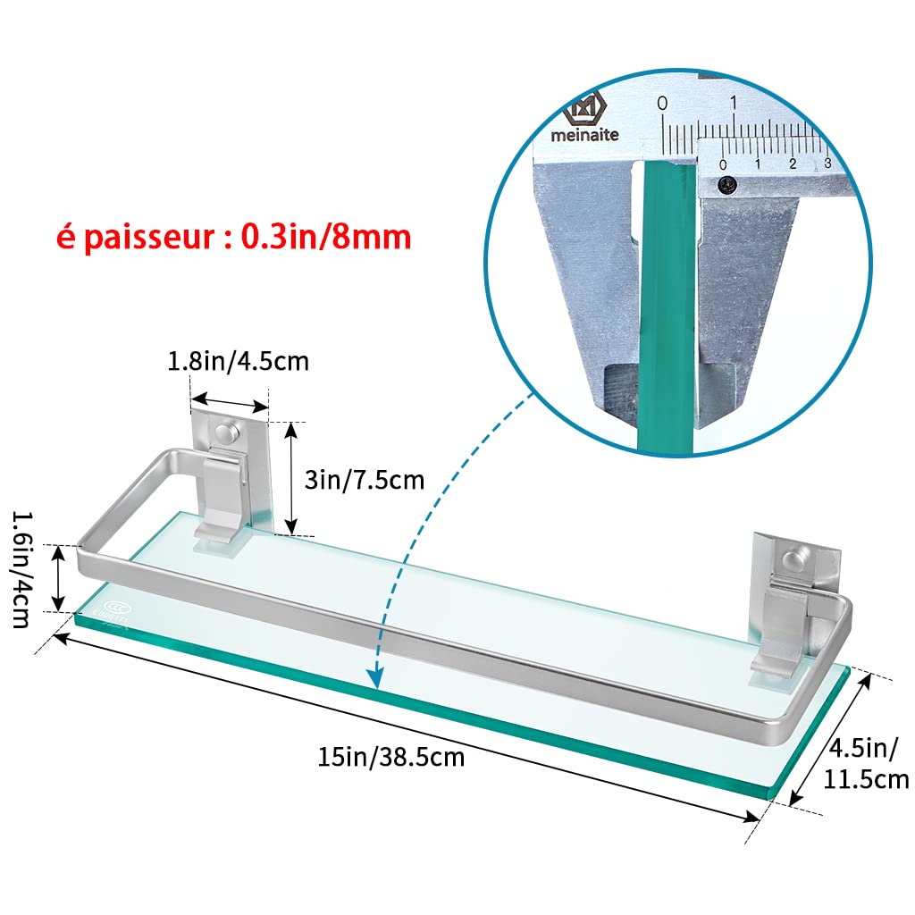 Skelang Estante de baño, Estante de Vidrio Templado 38,5 × 11,5 cm, Estante de Pared con Valla para baño, Cocina