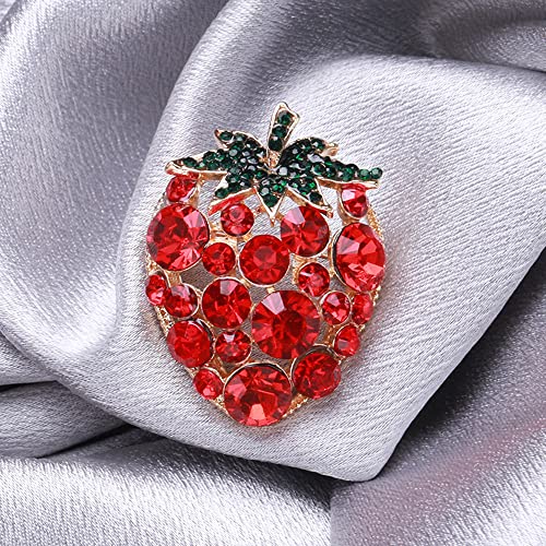 Image of Rhinestone Strawberry Brooch for Women Girls Teen Cute Red Cubic Zirconia Fruit Lapel Pins Elegant Hat Clothes Bag Decoration Accessories Stylish Brooches Pin Breastpin Scarf Shawl Clip Promise Gift Suit Tie Art Deco Anniversary