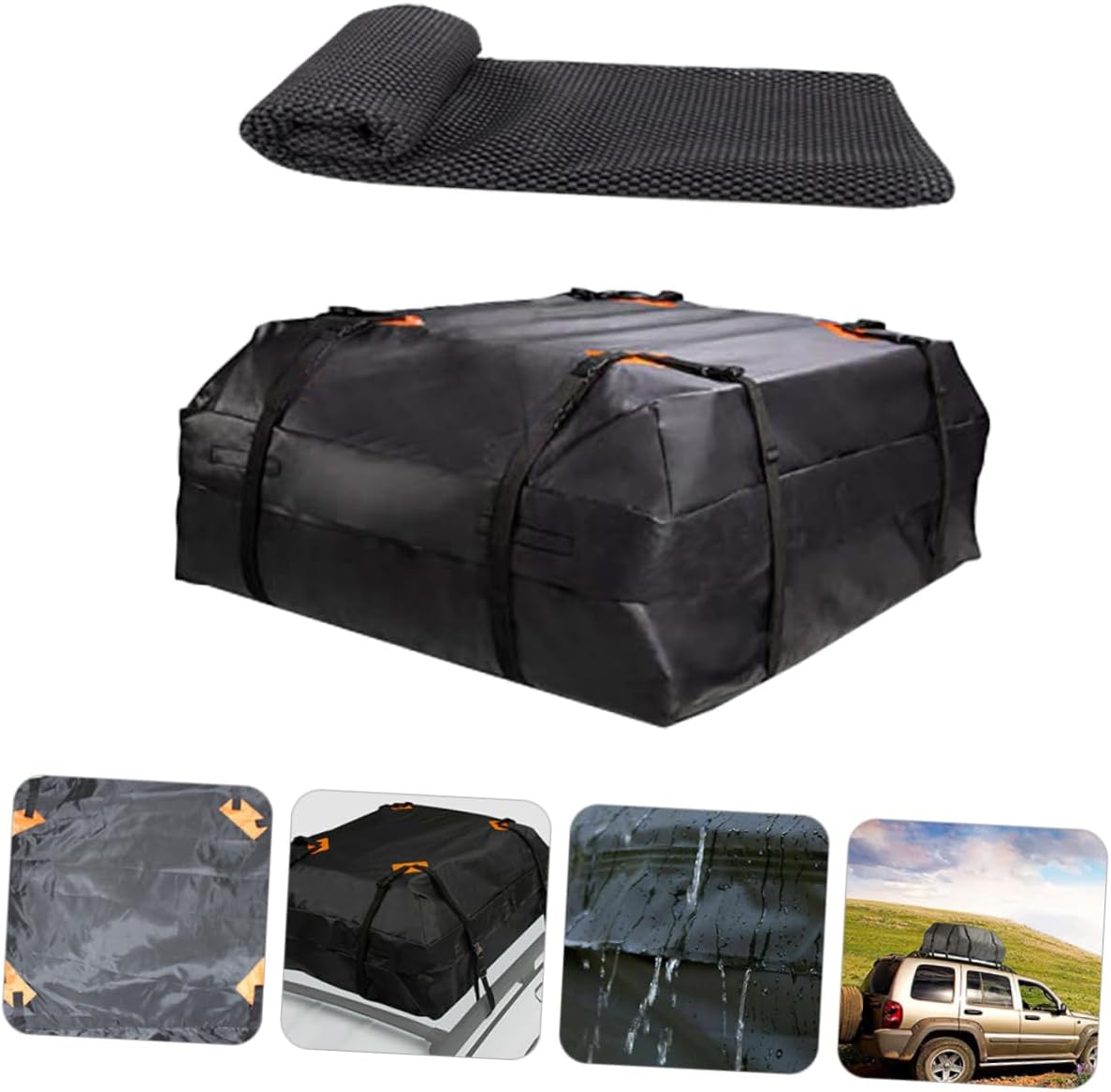 CHILDWEET High Capacity Vehicle Cargo Roof Bag Durable Oxford Cloth Rooftop Carrier with Non-Slip Mat for Extra Storage Cars Suvs and Trucks