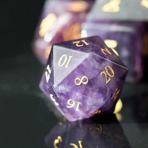 UDIXI Juego de dados de piedras preciosas de amatista, dados DND de piedra de cristal D&D con estuche de regalo para juegos de rol y juegos de mesa