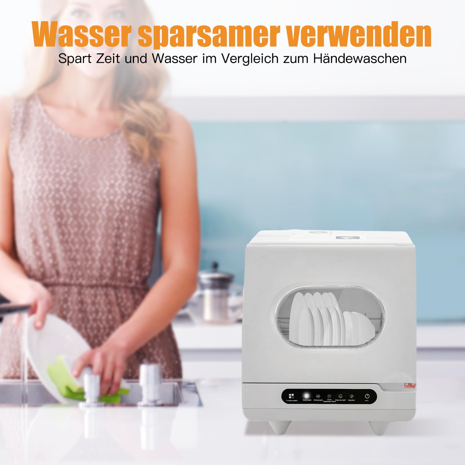 Mini Geschirrspüler - 800W Tischgeschirrspüler mit zwei Spülmodi, Selbstreinigend mit 5L Wasserverbrauch, Leise (55 dB), Kleine Spülmaschine für Wohnheim, Küche, Imbiss (Weiß)