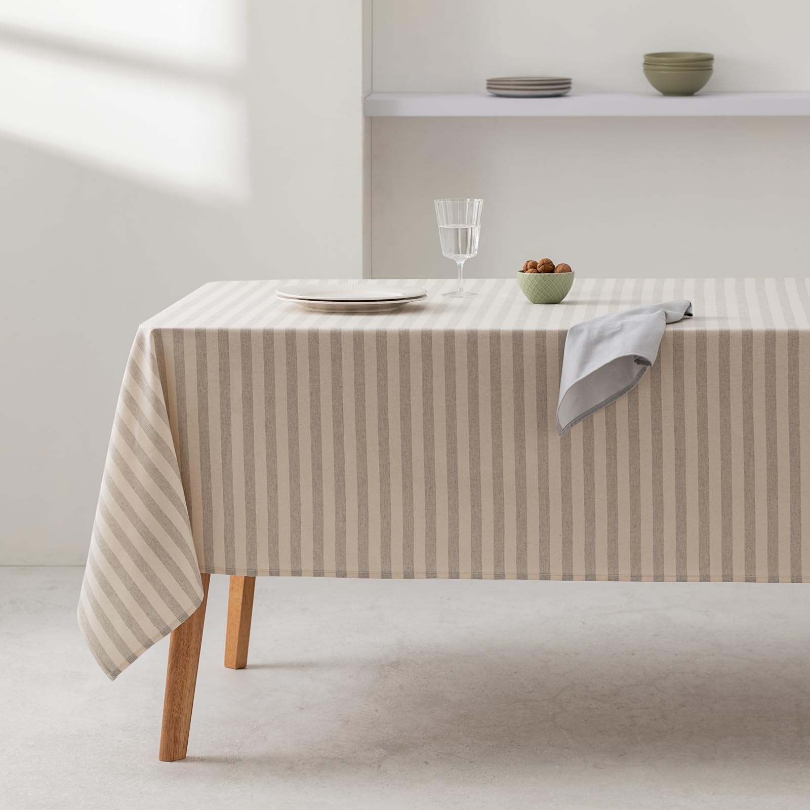 GAMUSI Light Gray Striped Waterproof Touchproof Tablecloth 100% Cotton Washable Fabric for Indoor and Outdoor Use 55 x 55 in / 140 x 140 cm - Image 3