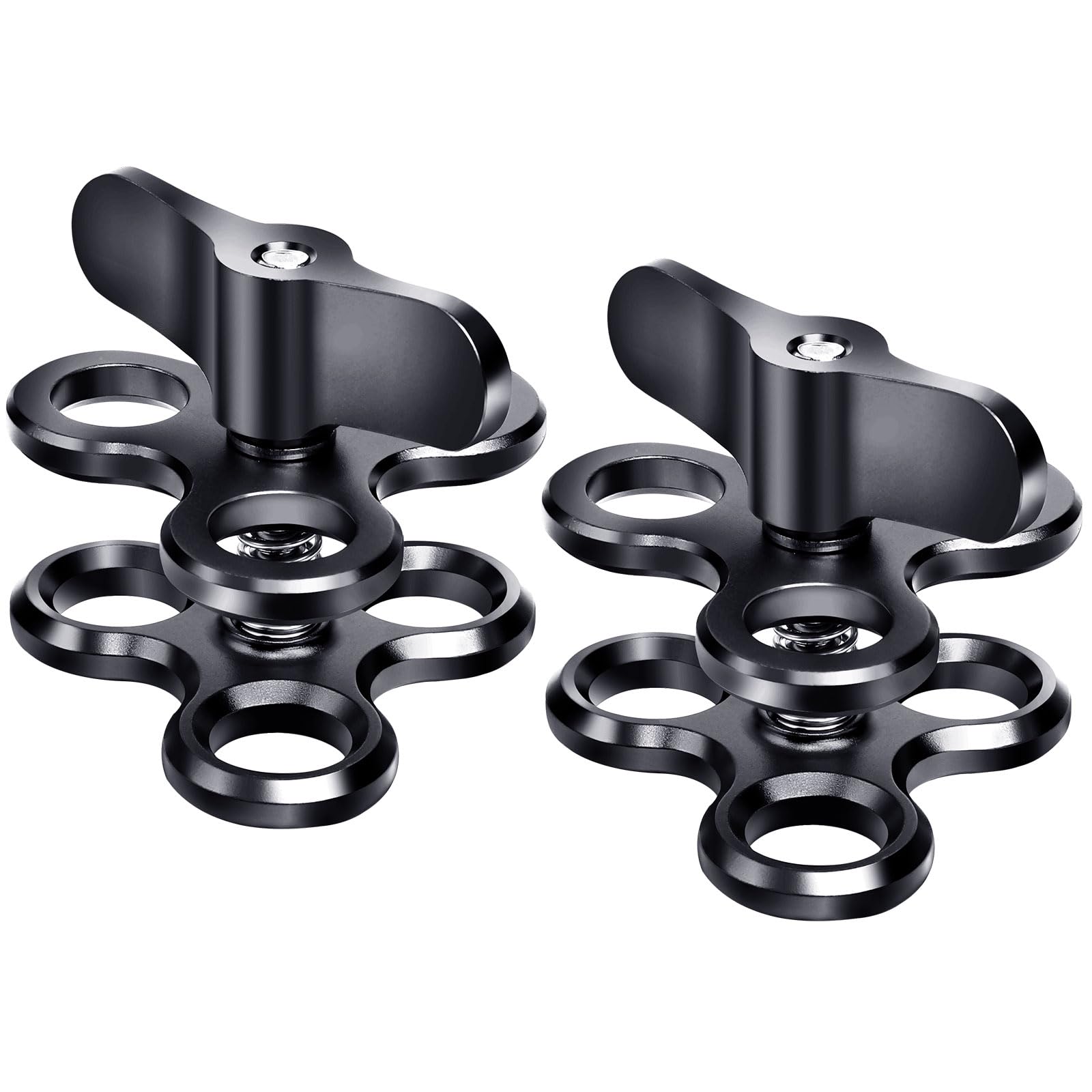 Aluminium Triple Trous Joint Pince pour Plongée sous-Marine, Système de Plateau de Bras Léger, Clip 360° pour Caméra d'Action, Bras de Lampe de Poche (2PCS)