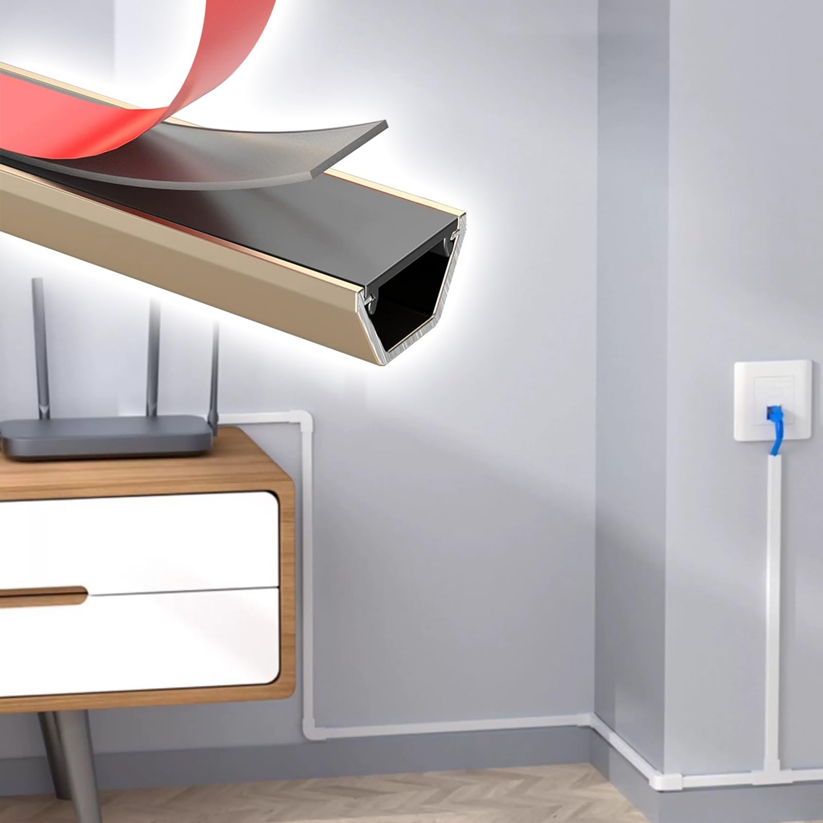 Soporte Pared Canaleta Cables, Ocultadores Cables TV Montada | Pintables, Aluminio, Organizador Electrodomésticos Adhesivos, Esquina Pared Protector(9x15mm(3/8x3/5in),7 pack)