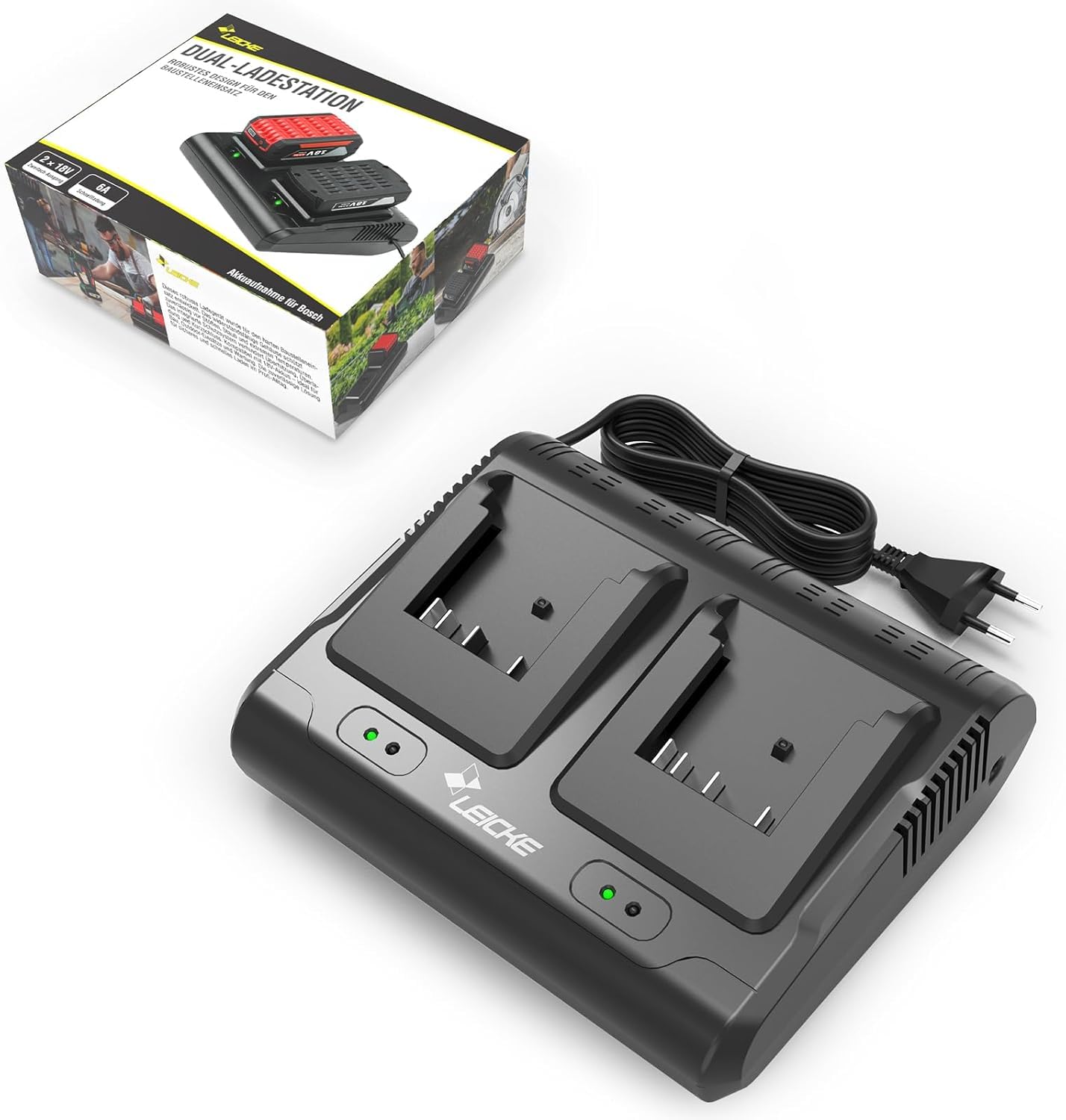 Chargeur Double 18 V pour Batteries Bosch Professional, remplace Les modèles Gal 18V-40, GAL18-80 Gal 18V-160, Gal 18V6-80, Compatible avec Les Batteries Bosch GBA/Core/ProCORE 18V