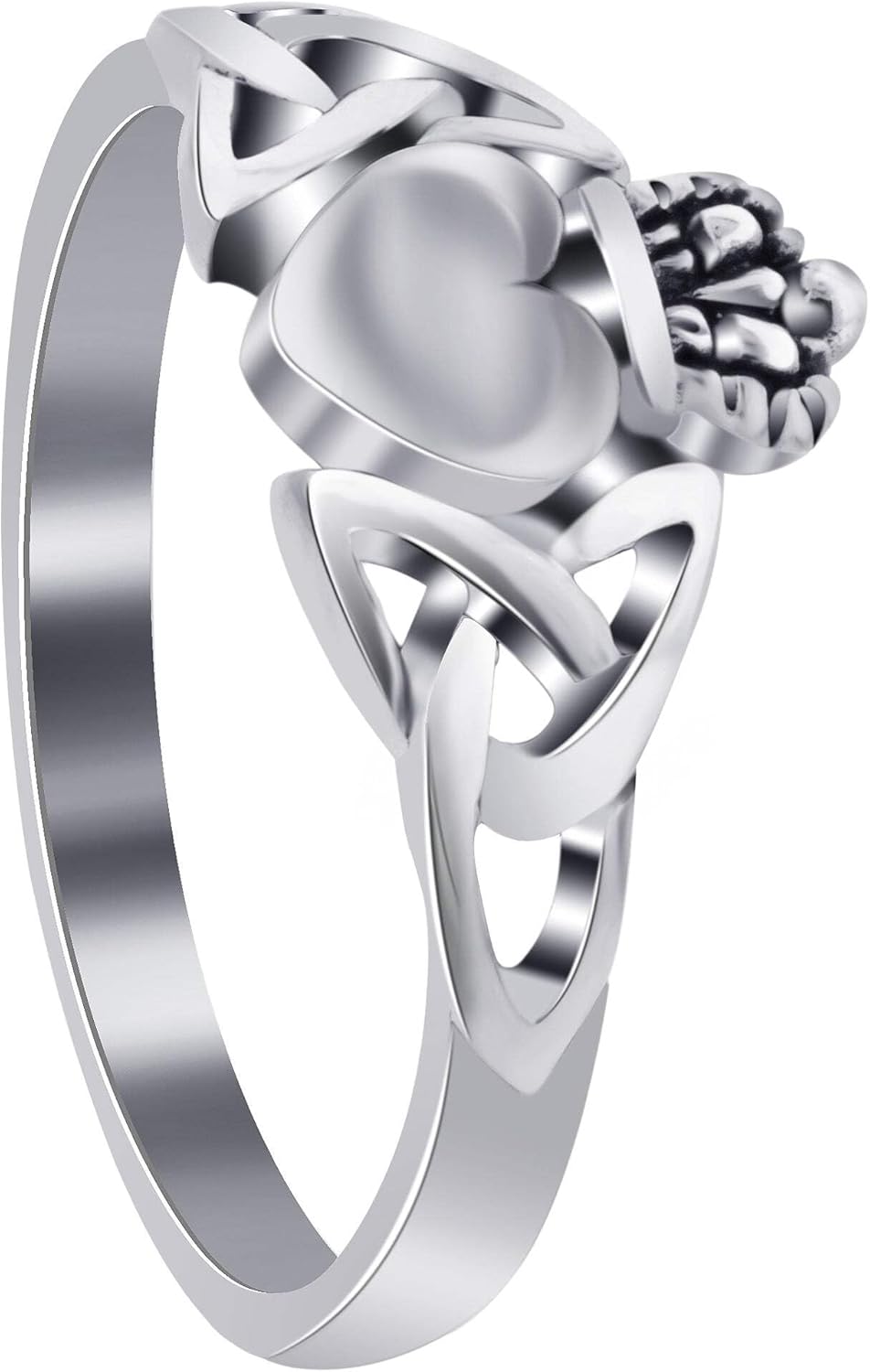 925 Sterling Silver Irish Claddagh Ring with Celtic Knot and Love Heart Design