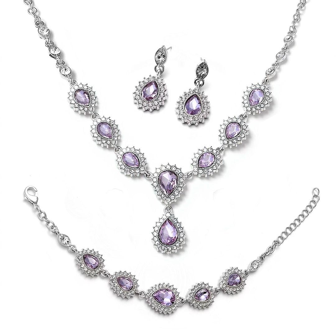 Costume Jewelry Set for Womens Teardrop Necklace - Bracelet Earrings Crystal Bridal Wedding Jewelry - Sets for Brides Bridal Necklace 20" & Bracelet