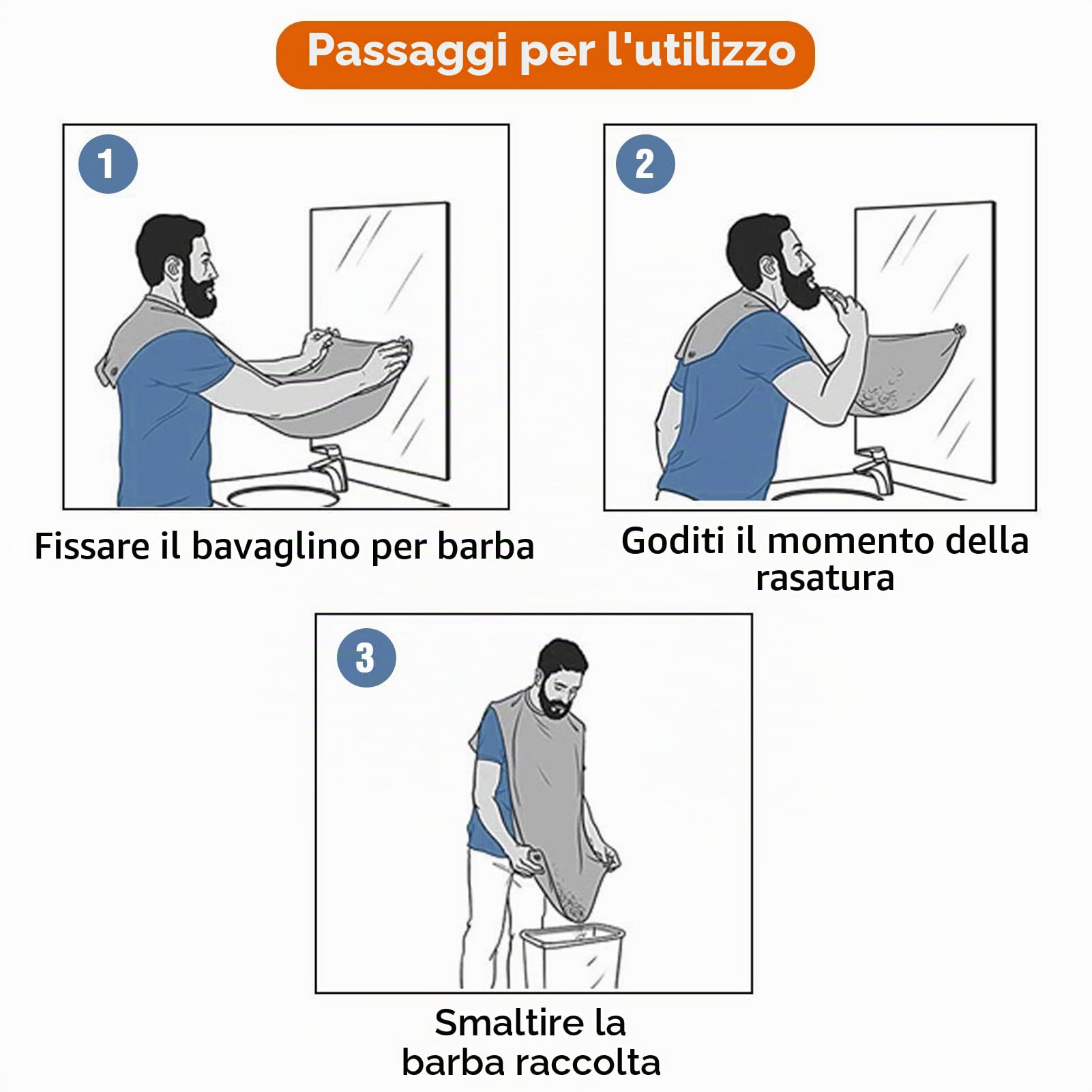 Leaflai Grembiule da Barba, Impermeabile Telo per Barba, Cattura Barba e Capelli, Antiaderente, Con 3 Ventose, Regalo per Uomini