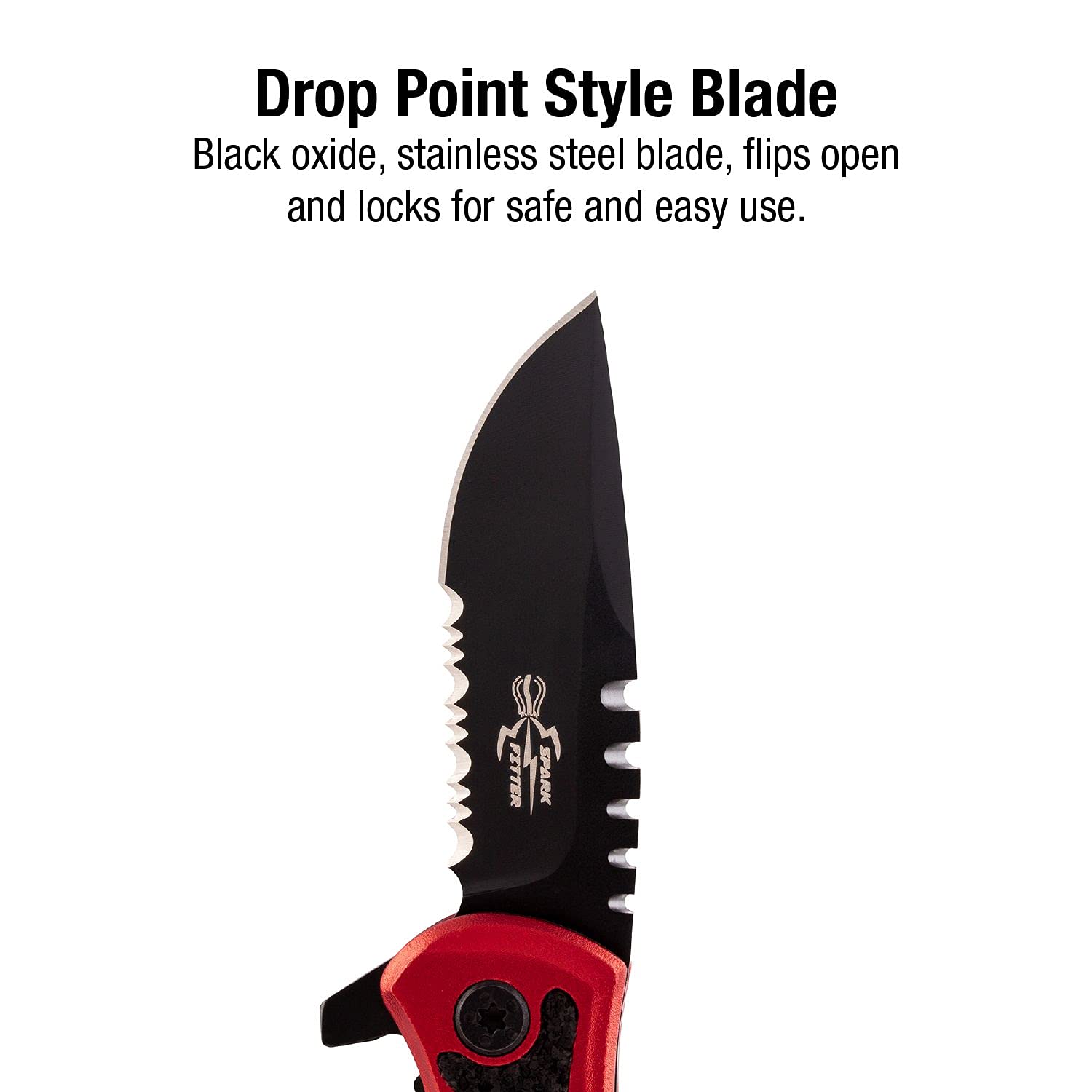 Sunex KNSPARKB Spark Fitter Electrician's Knife with Drop Point Blade and #1 Bit Driver, Dual Serrated Edges, Lightweight Aluminum Handle & Multi-Purpose Clip