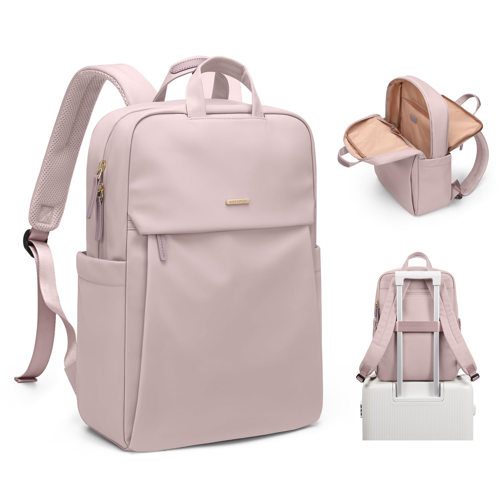 GOLF SUPAGS Women Laptop Backpack Fits 15.6 Inch Notebook Casual Daypack Everyday Bag for Work Travel College Backpack Book Bags (Pinkish Grey)