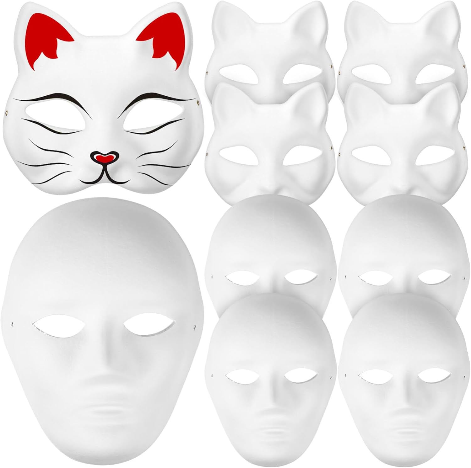 TOYANDONA Halloween-maskers Cosplay Maskers 10Pcs DIY White Paper Masks Man Masks Animal Cat Shaped Masks Cosplay Hand Painted Masks for Halloween Masquerade Party Bruiloft Maskers