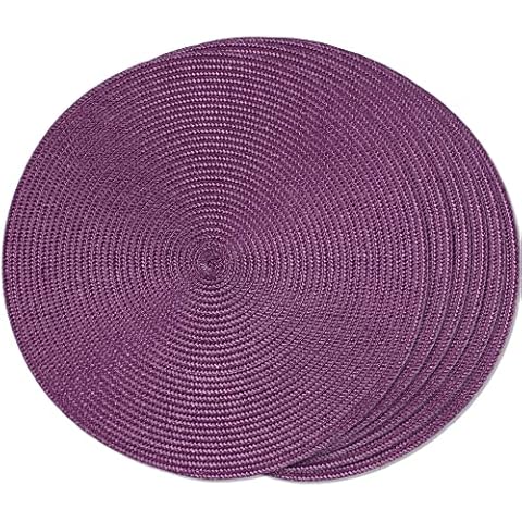 FunWheat Round Braided Placemats Set of 6 Table Mats for Dining Tables Woven Washable Non-Slip Place mats 15 inch for Wedding Halloween(Purple, 6pcs) Cover