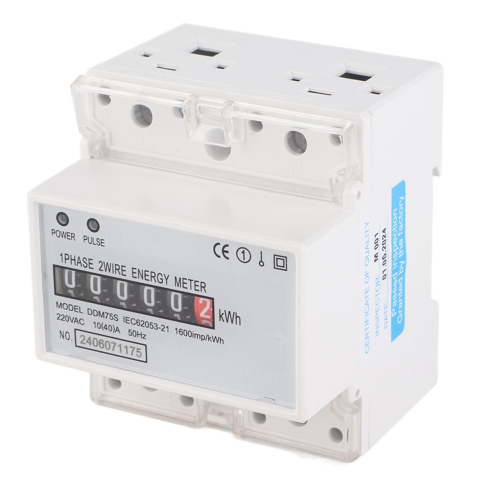 Medidor de Consumo de Energía Eléctrica, Vatímetro de Consumo de Energía Monofásico, Medidor de KWH Monofásico de Dos Hilos DDM75S 10-40A, Vatímetro de Consumo de Energía Eléctrica de Riel DIN LED