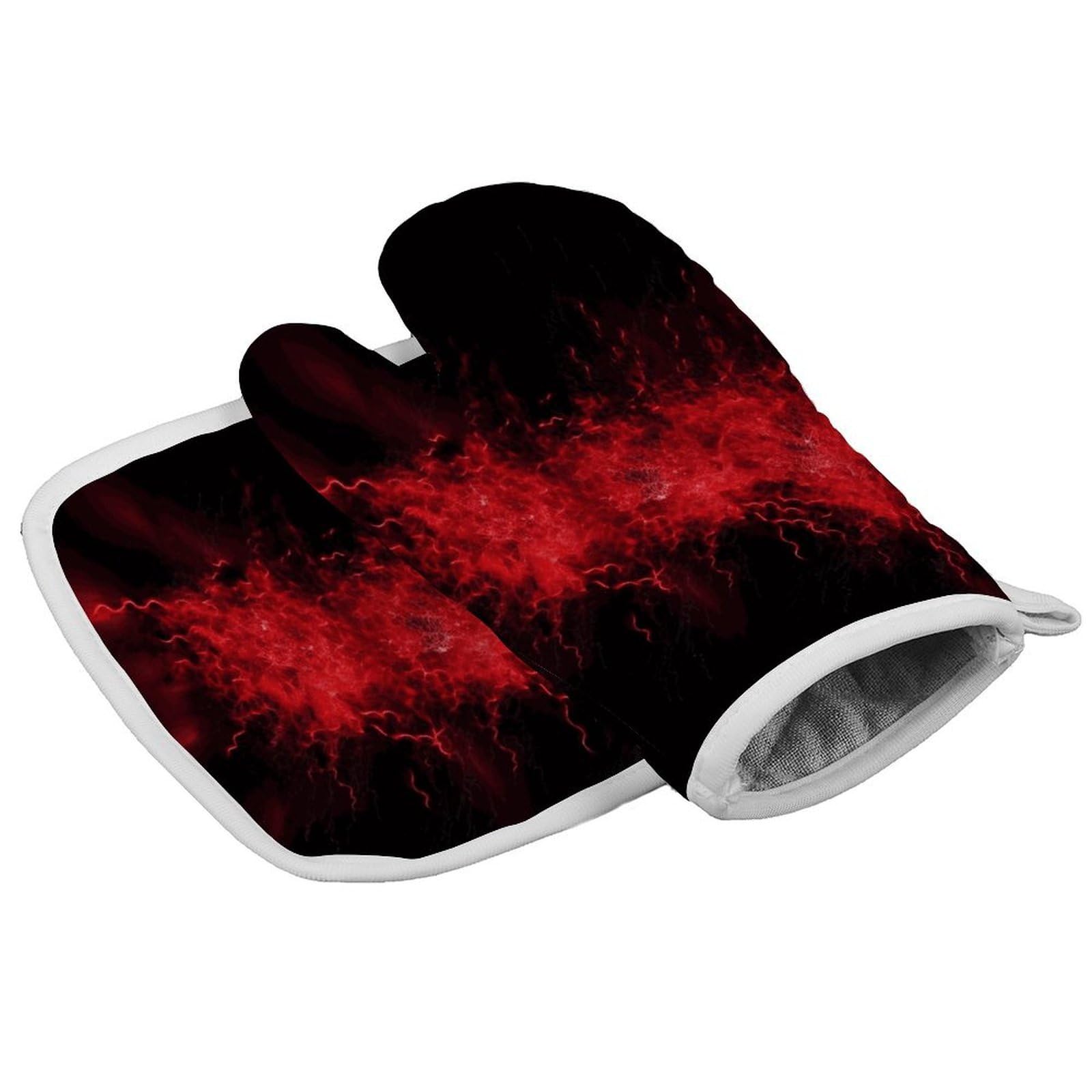 Fodpand Style Explosion Burst Red Black Oven Mitts And Pot Holders Sets, Cooking Gloves And Hot Pads Heat Resistant Washable, Kitchen Oven Glove For Oven Cooking Baking Grilling