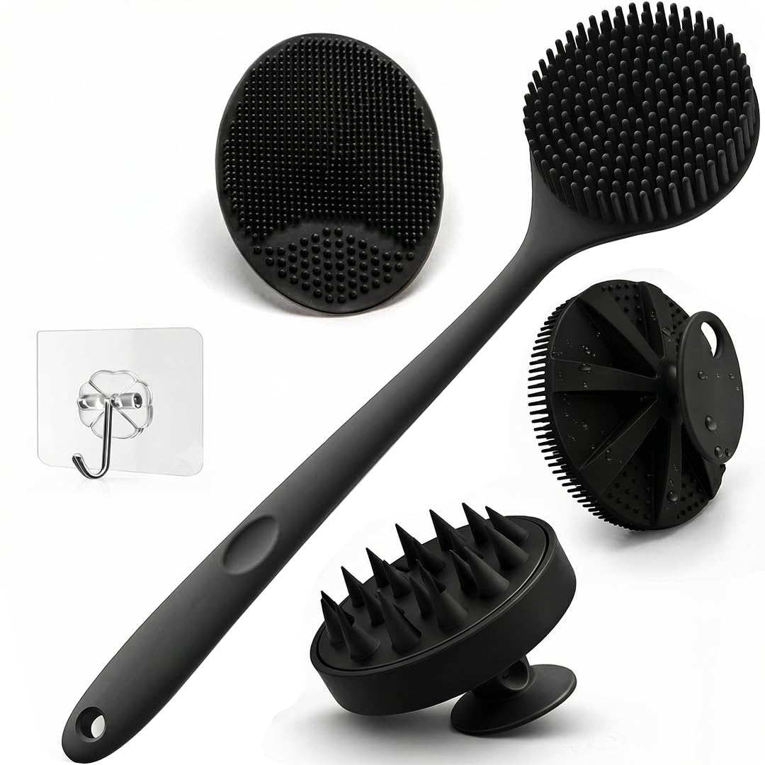 5 PCS 4-in-1 Silicone Bath Brush Set, Long Handle Back Scrubber, Body & Face Exfoliating Brush, Scalp Massager, Soap Dispensing Shower Brush, Bath Essentials Set For Men & Women with 1 Hook-picture-47