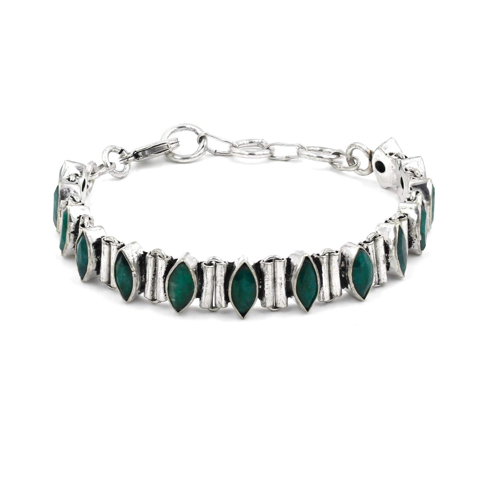 tibetan silver Green Emerald Gemstone Fashion Bracelet For Women, Authentic Handmade Designer Link Bracelet, Plated Modern Party Jewellery