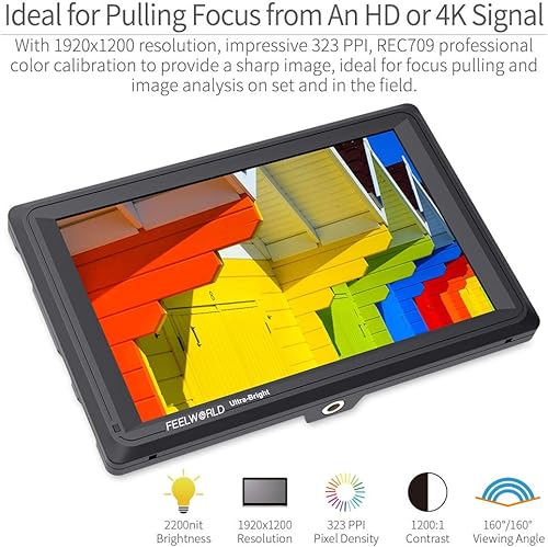 Miniatura 4 de FEELWORLD FW279S 7 pulgadas ultra brillante 2200nit cámara DSLR Monitor de campo luz diurna visible alto brillo Full HD 1920x1200 3G SDI 4K HDMI