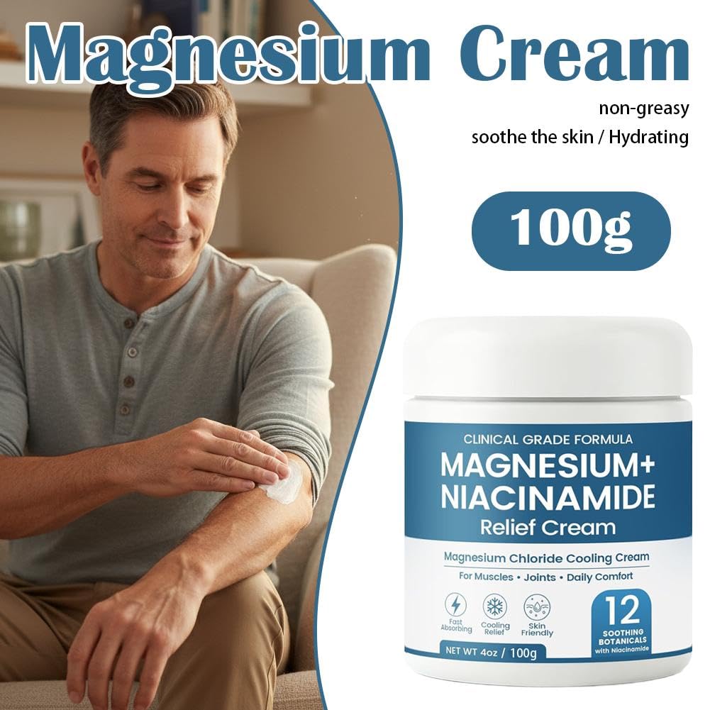 Magnesium Niacinamide Relief Cream, Magnesium Cream for Joints, Leg, Foot, 12 Ingredients for Relief, Fast Acting Cooling Formula, Lightweight, Non-Greasy — view 3