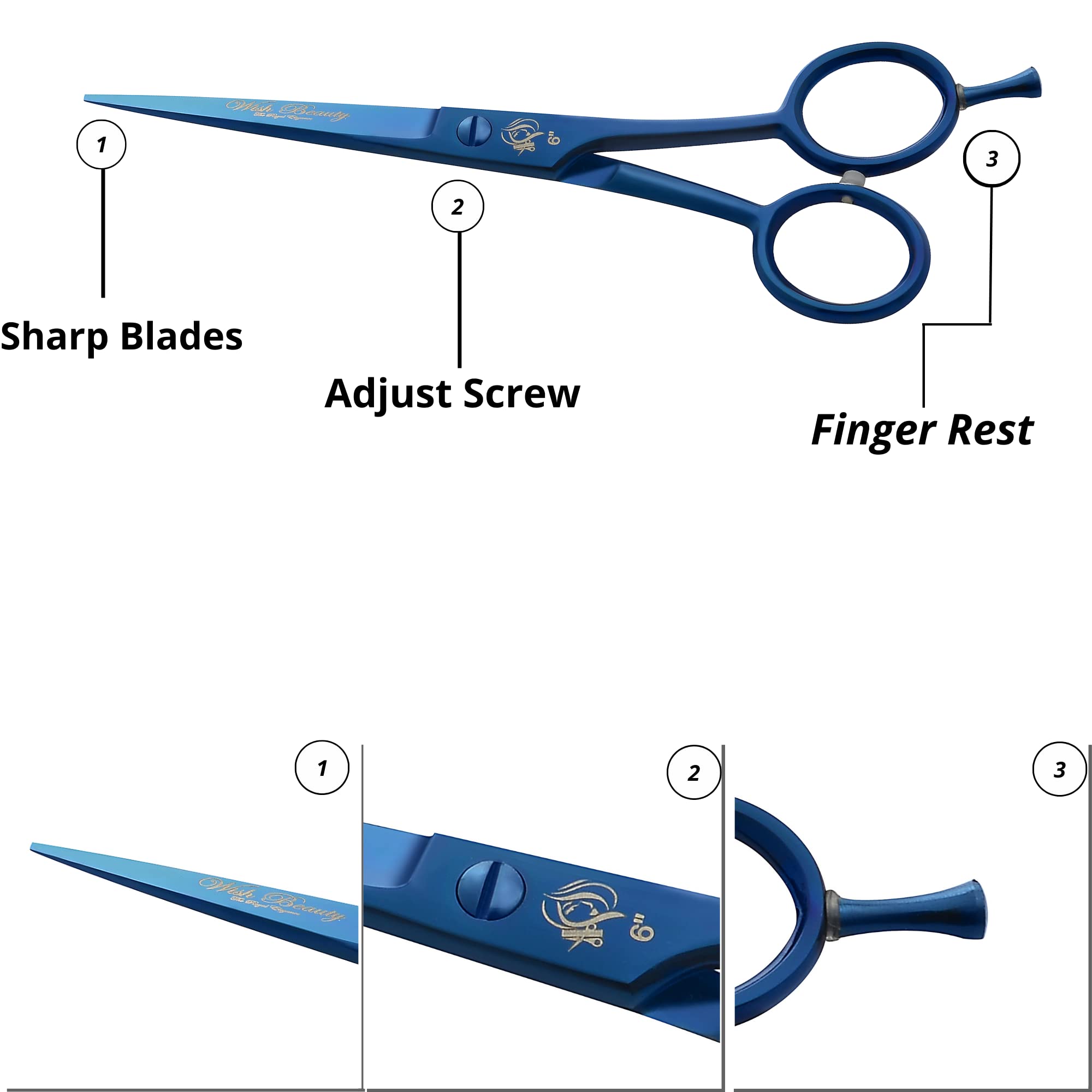 Wishbeauty Hairdressing Barber Hair Scissor for Professional Hairdressers Barbers Stainless Steel (6 inches) Hair Cutting Shears - Image 2