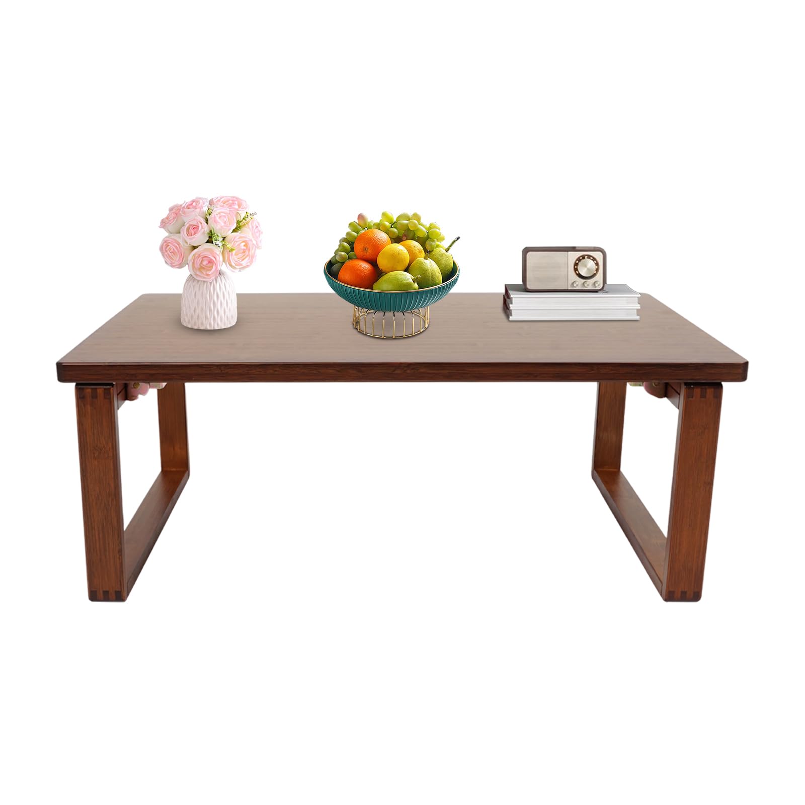 Bambusowy stolik kawowy, składany, obciążenie do 100 kg, niski stolik pomocniczy i podłogowy, do salonu, tatami, herbaty i medytacji, naturalne drewno (80 x 50 x 31 cm)