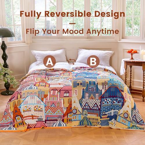 Image of MSGKV Roman Castle Cotton Throw Blanket 50 inchx60 inch Art Woven Cotton Throw