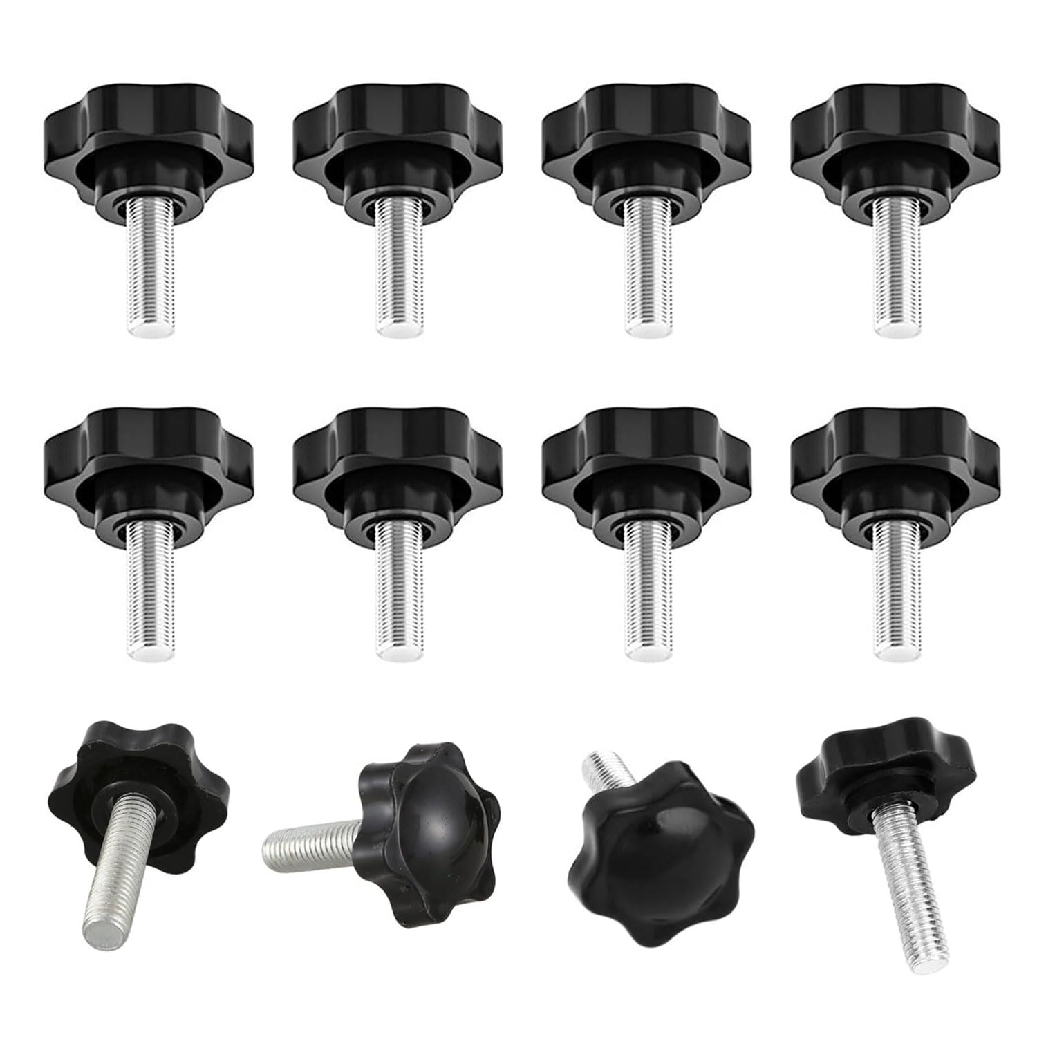 LDEXIN 10Pcs Star Stud Knob, M8 X 20mm Star Screw Hand Knob Male Thread Tightening Screw Grip Handle Black Screw Fastener - View #2