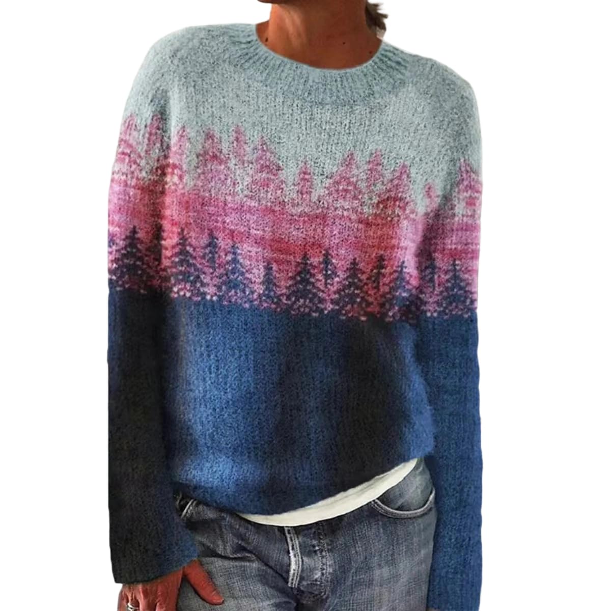 Womens Lightweight Loose Fit Fair Isle Knit Pullover Fall Winter Trendy Casual Fashion Tops