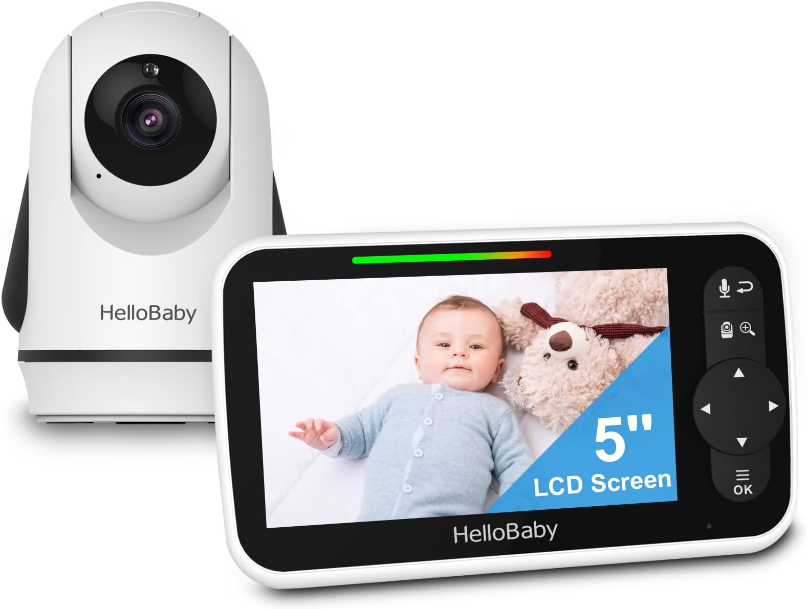 HelloBaby 5 Inch Video Baby Monitor with 720p Camera and Audio, Remote Pan-Tilt-Zoom Camera with Night Vision, 2-Way Talk, Temperature, 8 Lullabies and 1000ft Range Baby Monitor No WiFi Needed