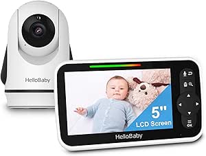 HelloBaby 5 Inch Video Baby Monitor with Camera and Audio, Remote Pan-Tilt-Zoom Camera with Night Vision, 2-Way Talk, Temperature, 8 Lullabies and 1000ft Range Baby Monitor No WiFi Needed asin的图片