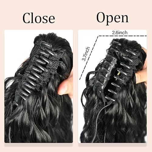 Miniatura 5 de Ponytail Extension, 18 Inch Claw Clip Ponytail Hair Extension for Women Curly Wavy Multi Layered Soft Synthetic Black Hair Pony Tails Hairpiece for
