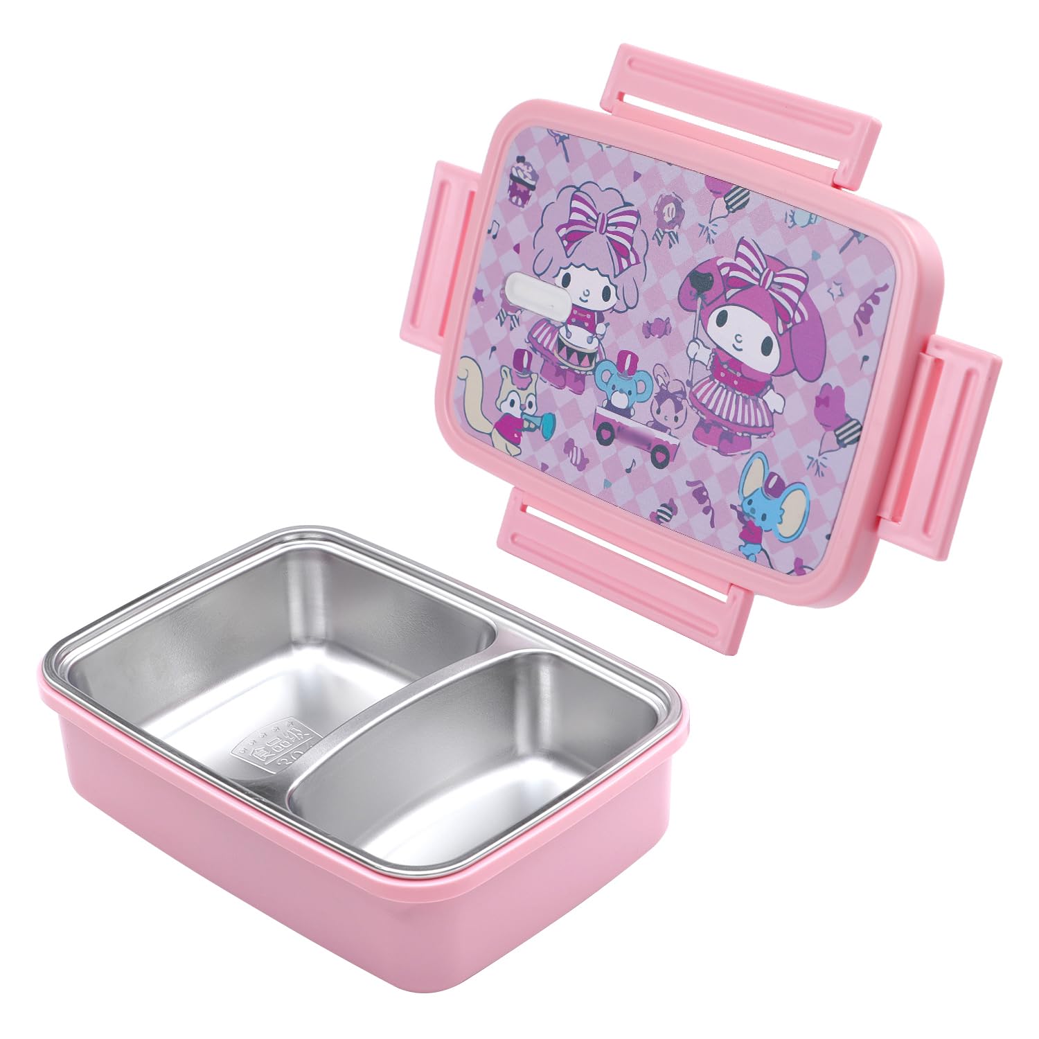 G-Ahora Versatile 2-Compartment Hello Kitty Stainless Steel Bento Lunch Box, Kitty Cat Lunch Box, Leak-Proof Lunchbox Bento Box with Utensil Set for Dining Out, Work, Picnic, School (LBOX Melo-A)
