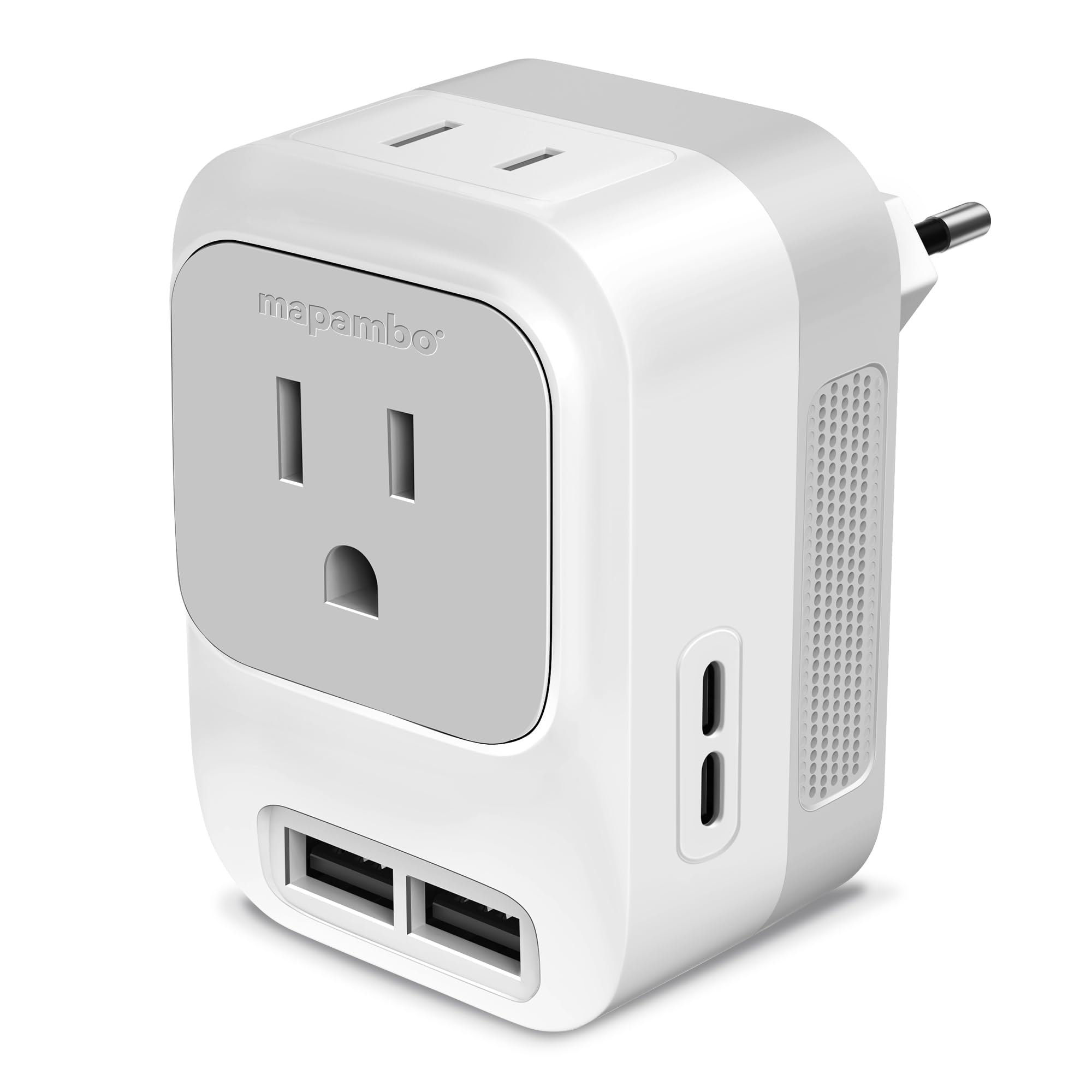 European Travel Plug Adapter, International Power Adapter Universal Travel Adapter 2 USB C Ports 2 AC Outlets and 2 USB A Ports, Type C European Plug