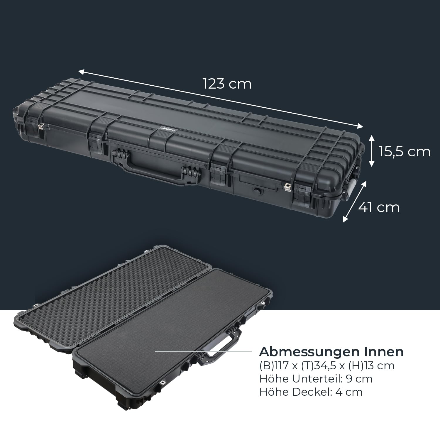 HMF Outdoor Waffenkoffer für Langwaffen ODK200, Wasserdichter IP67 Gewehrkoffer mit Rasterschaumstoff
