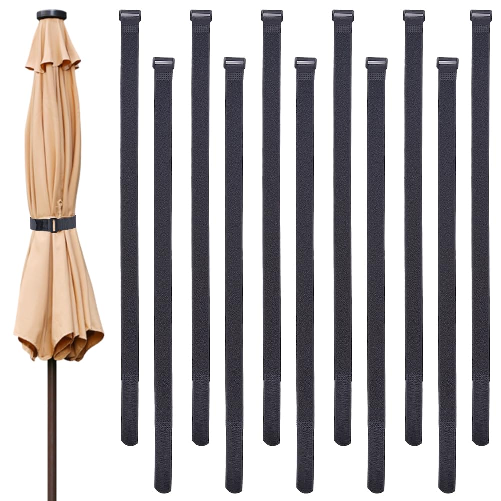 GORGECRAFT 12pz 63cm Ombrello Giù Cinghie Nere Fissaggio Fisso Cinghia Multiuso Riutilizzabile Autoadesivo Regolabile Patio Ombrellone Stabilizzatore Cinghia Antivento per Grandi Ombrelloni