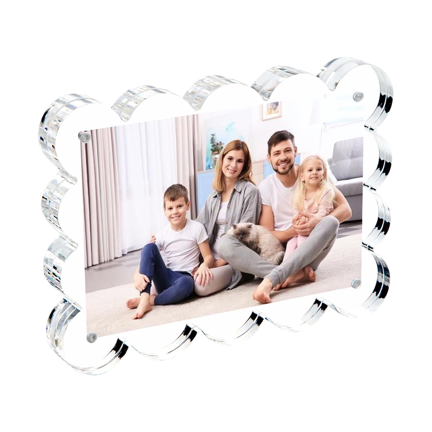 5x7 Inch Magnetic Acrylic Picture Frame,10+10mm Thick Block,Double Sided Clear scalloped frames for Desktop Display | Trendy Home Gift (1 Pack, 5x7inch)