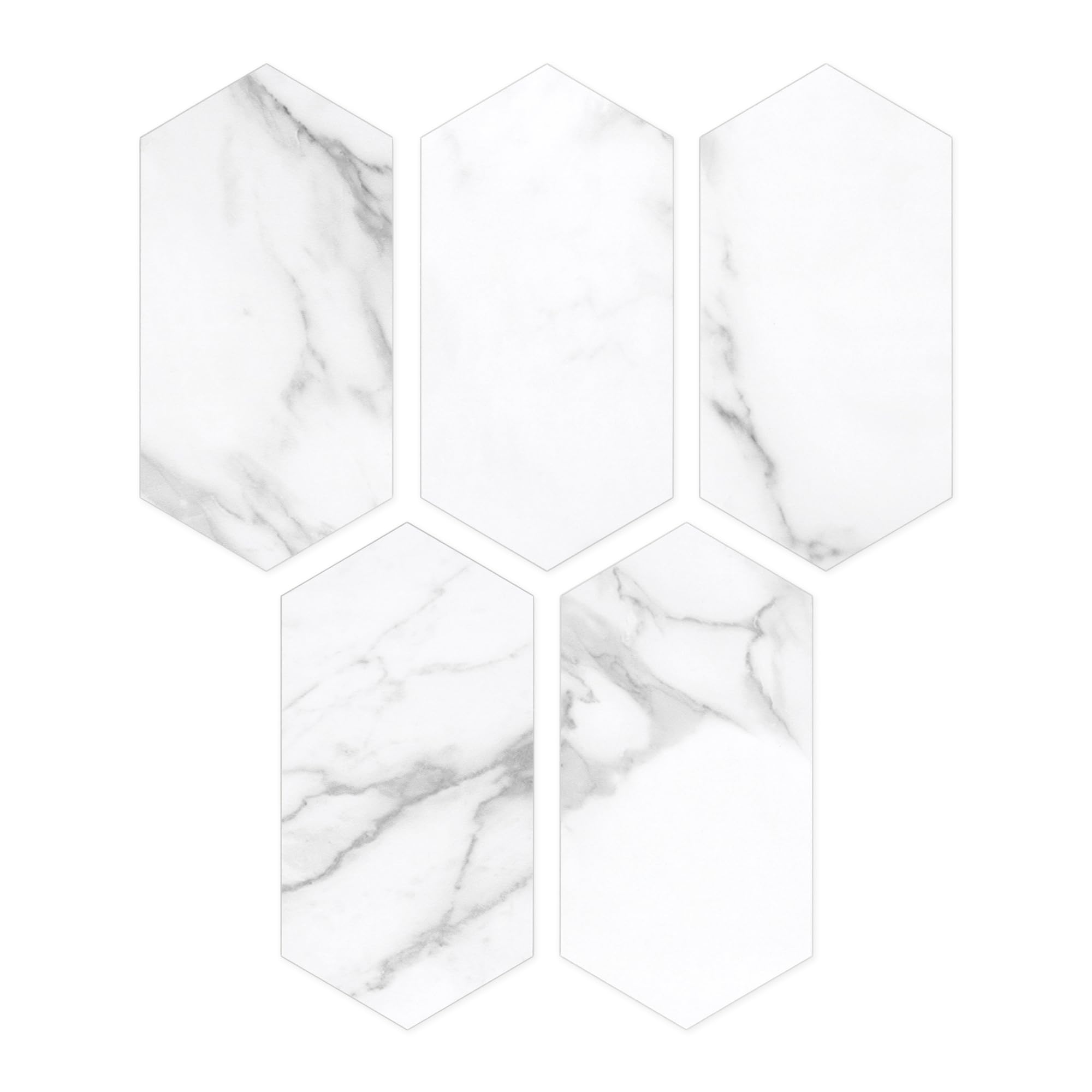 INNO STICKERSStone Backsplash Tile for Kitchen Peel and Stick,Long Hexagon Self Adhesive Tiles, White Carrara Marble Stick on Decorative Wall Tile for Kitchen, Bathroom, Fireplace, 36 Sheets