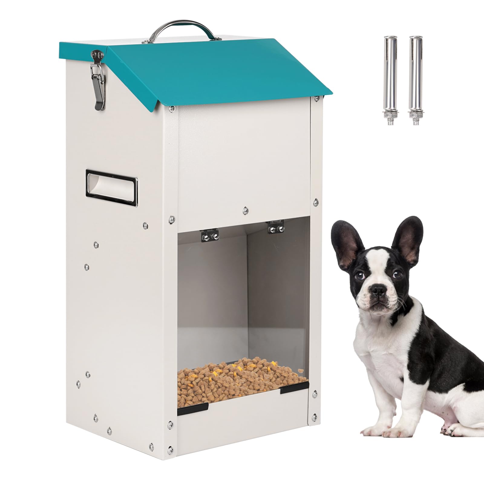 Svauoumu Comedero para Perros,Tolva de Automático para Perros, Comedero Galvanizado para Perros - Capacidad de 7 Kg, con Tapa para Proteger el Pienso, Adecuado para Uso en Exteriores