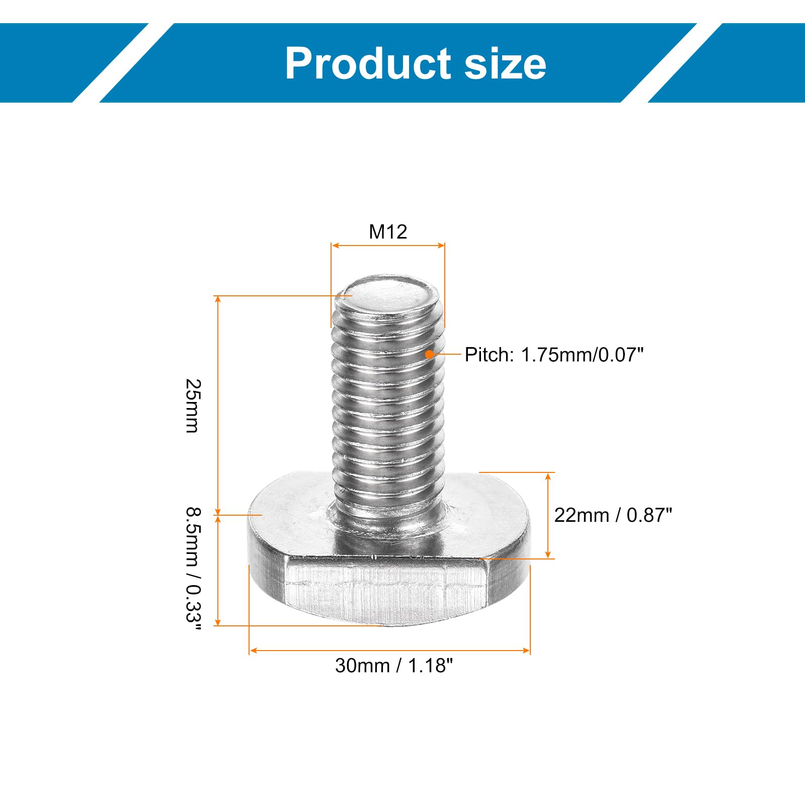 uxcell Boulon à fente en T, M12 x 25 mm, boulons en T en acier inoxydable 304 en forme de T, tête de marteau pour montage de rack en alliage d'aluminium