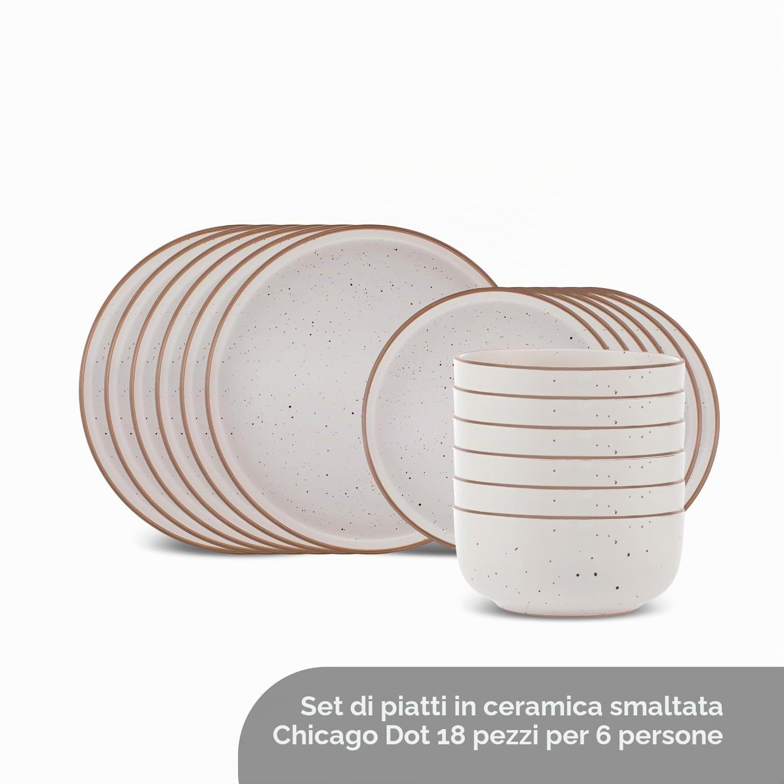 Karaca Chicago Dot - Servizio da tavola in gres porcellanato, 18 pezzi, per 6 persone, piatto, piatto, ciotola, beige