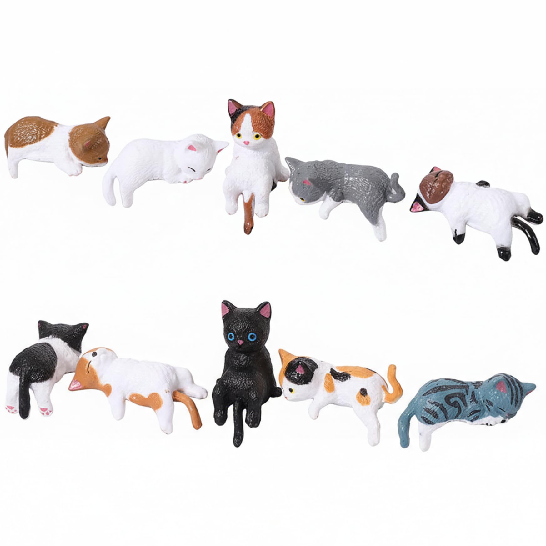 CAKEEYUM 10Pcs Mini Cat Desk Figurines Cute Resin Tiny Cat Figurines for Dashboard Computer Monitor Bookshelf & Office Decor