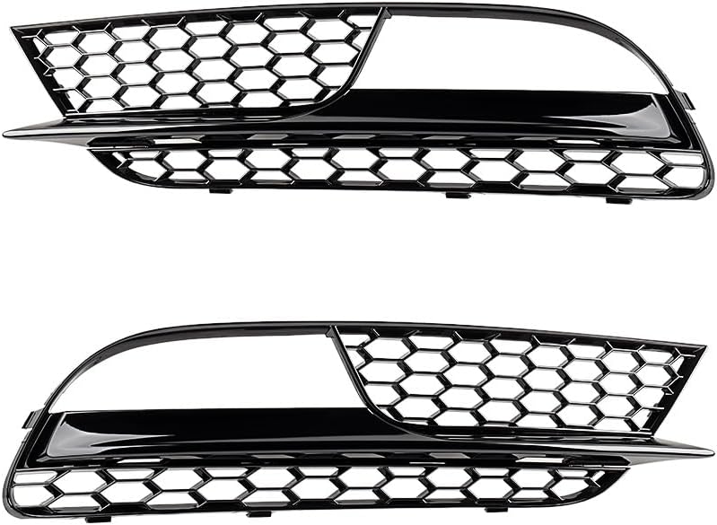 2X Front Lower Bumper Fog Light Vent Mesh Grille Replace 8T0807681H01C 8T0807682H01C Glossy Black Grill Trim Bezel Cover Insert Left Right Side Compatible with 2012-2017 Audi A5