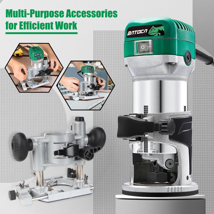 BATOCA Plunge Router Kit, 1-1/4 HP Max Torque Router Tool with Fixed Base, 6 Variable Speed Wood Trimmer Router Combo Tool for Woodworking, Carving, Trimming, Slotting