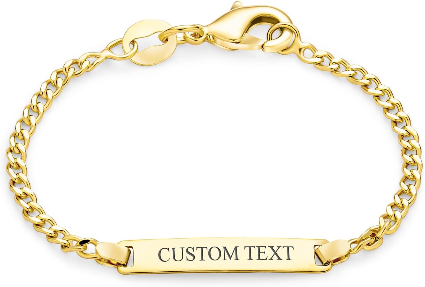 Dainty Tiny Name Tag ID Bracelet Yellow Gold Plated for Small Wrists 5 Inch