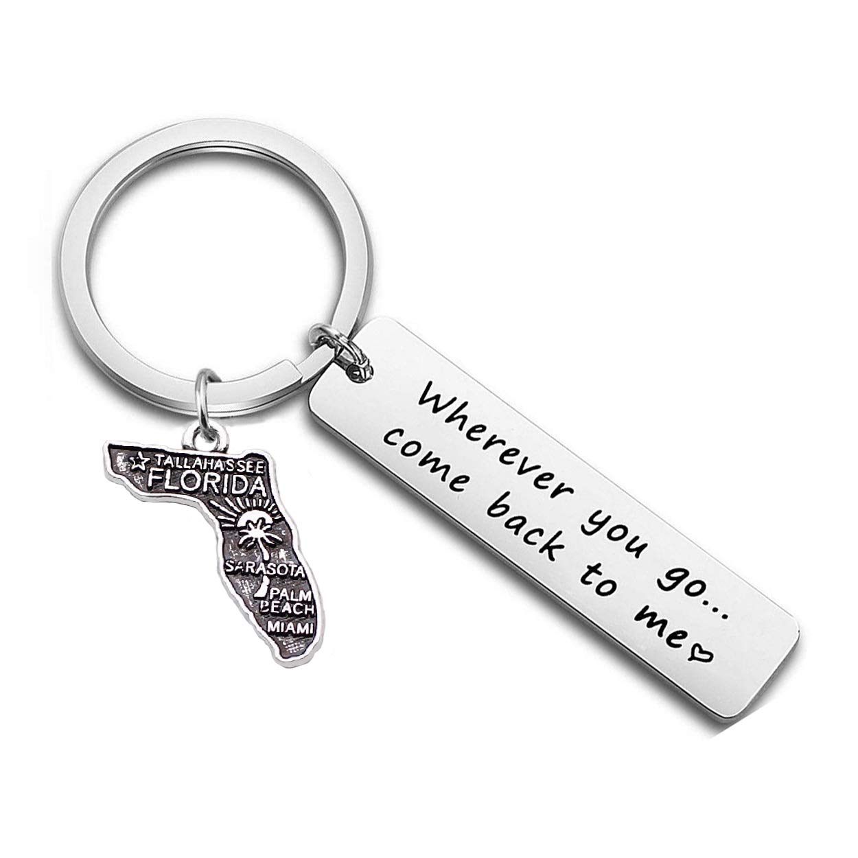 DYbabyWherever You Go Come Back to Me US Map Pendant Keychain Long Distance Gift between Lovers