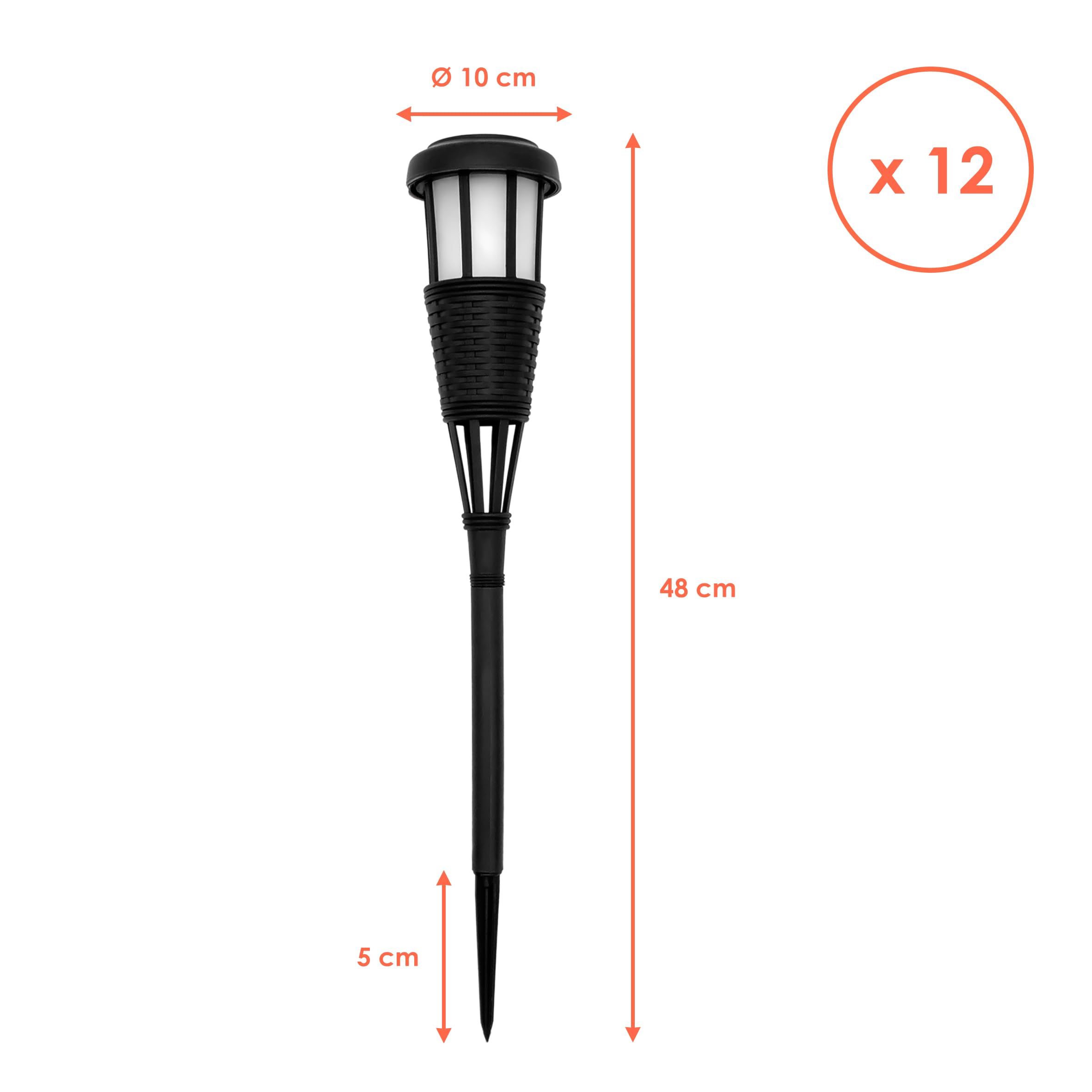 Spetebo LED Solar Gartenfackel in Rattan Optik - 12er Set - Solarleuchte 48 x 10 cm mit Flackereffekt - Garten Deko Beleuchtung Gartenstecker Beetstecker Gewegleuchte mit Flammen Effekt