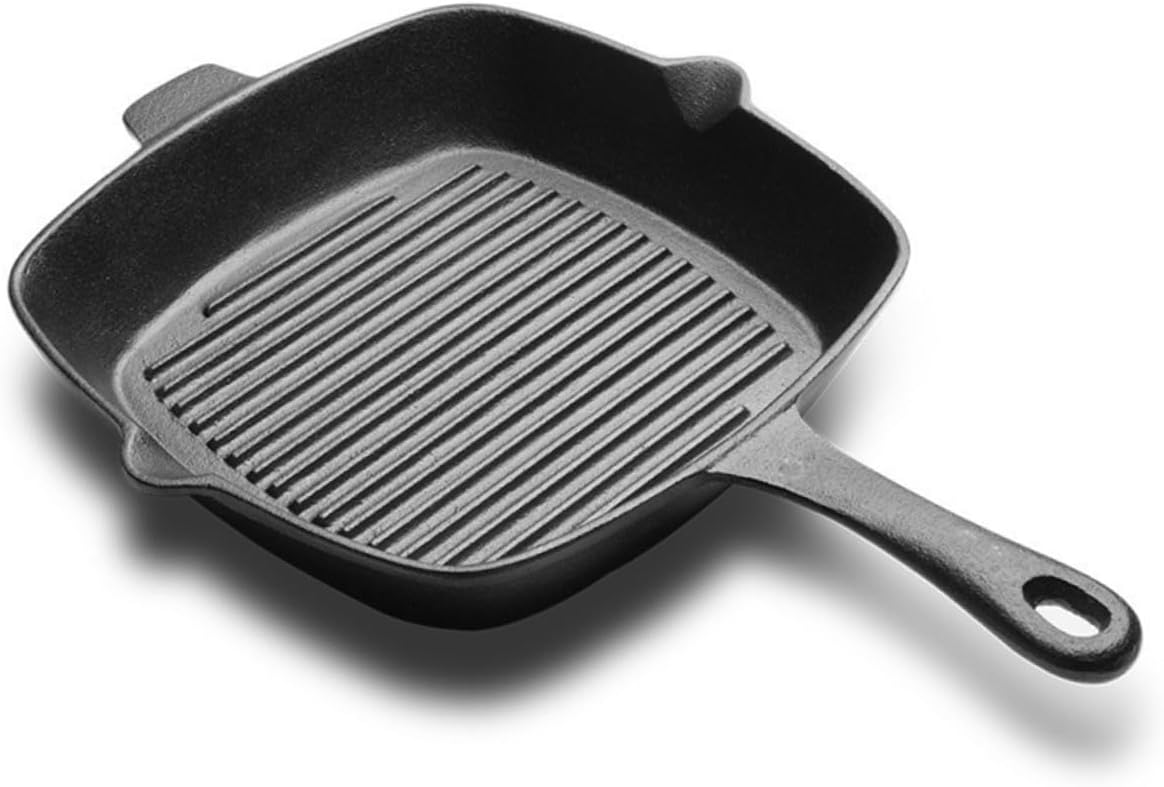 Cast Iron Grill Pan Nonstick Steak Frying Pan for Gas and Electric Stoves Efficient Low-fat Cooking Versatile for Indoor and Outdoor Use