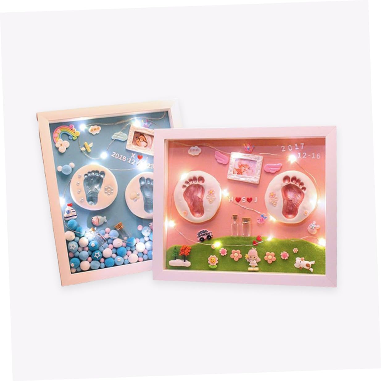 UKCOCO Cornice Porta Foto Impronte Mano e Piede per Bambina in Acrilico Oro, Set Regalo Base da Appoggio, per Realizzare Ricordi di Famiglia