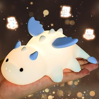 Nachtlicht Kinder, Baby Nachtlicht dimmbar, süßes Drache Stilllicht Blau | Wiederaufladbare Silikon Nachttischlampe, LED Schlaflichter mit 30 Minuten Timer, Kinder Geschenk, Kinderzimmer Deko