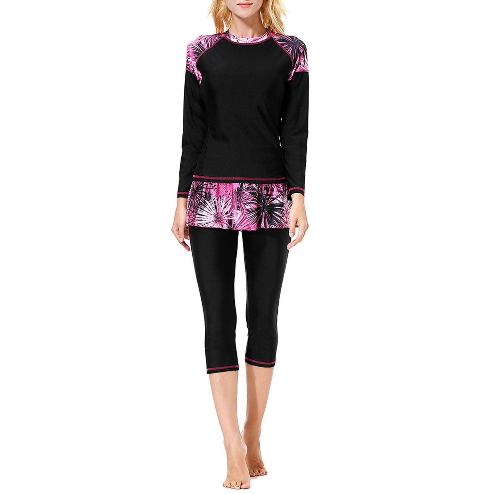 Générique Burkini Femme Maillot De Bain Musulman Pour Femme Modeste Maillot De Bain Islamique Arabe Costume De Natation Rash Guard Manches Longues Haut Chapeau 3 Pièces Maillots De Bain