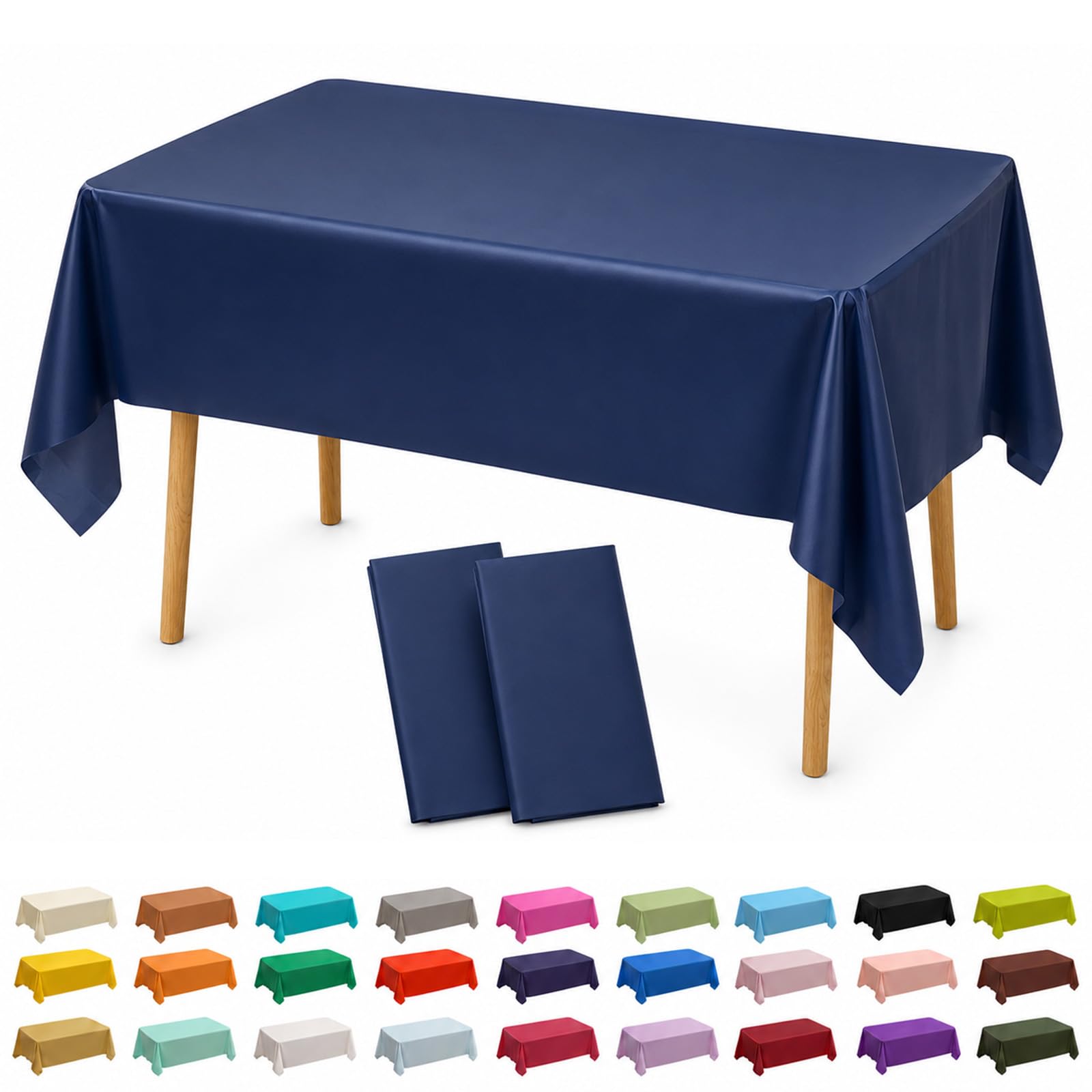 AURALIN 2 Pack Tablecloths 137x274cm Solid Colour Heavy Duty Wipe Clean Table Covers for Parties Waterproof & Oilproof PEVA Table Cloth for Weddings Picnics Banquets and Daily Dining (NavyBlue)